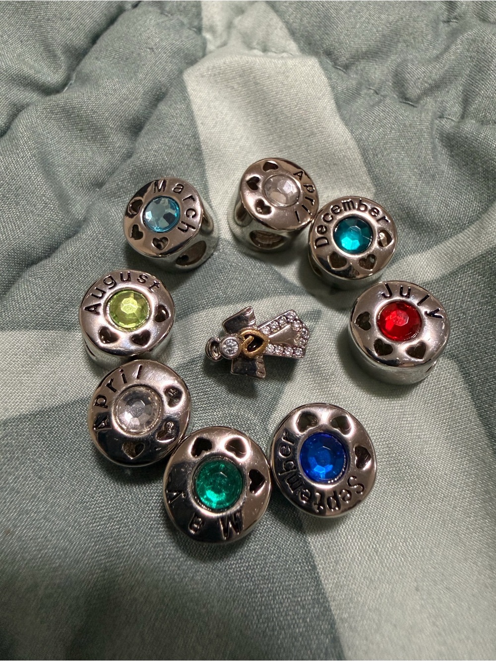 Pandora Style Birthstone Charm Set with Angel Dangle